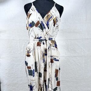 Hapsho Womens Medium Jumpsuit Sleeveless Open Leg Ankle Tie Floral Boho Y2K